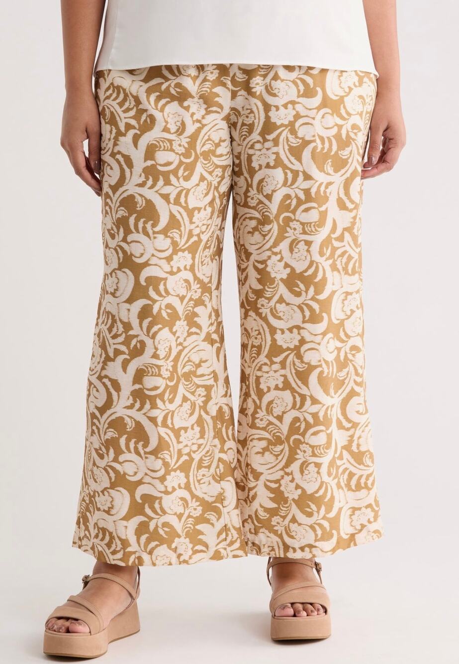 Industry Republic Clothing Floral Wide Leg Pants 3X NWT Brown Ivory